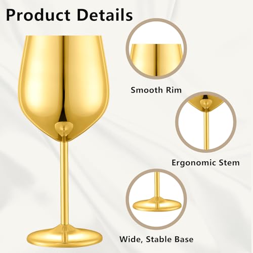 Stainless Steel Wine Glasses Set of 6 with 1 Corkscrew (Gold Mirror / Set of 6)