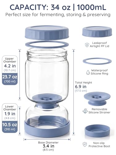 Pickle Jar with Strainer Flip for Pickle Juice Separator from Wet and Dry (Haze Blue)