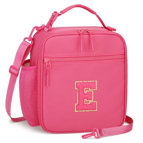 Initial Insulated Lunch Bag for Girls Kids (Rosy Red / E)