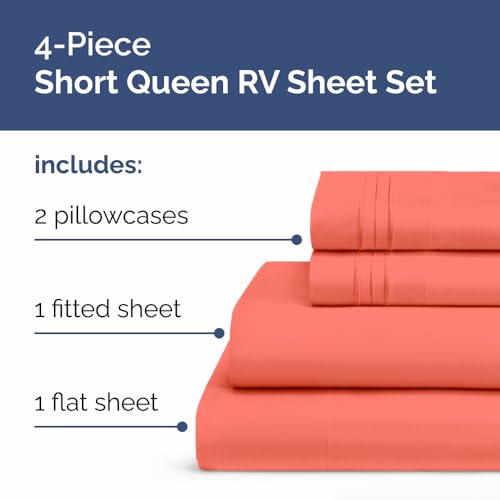 Short Queen Size 4 Piece Bed Sheet Set (28 - Coral / Short Queen)