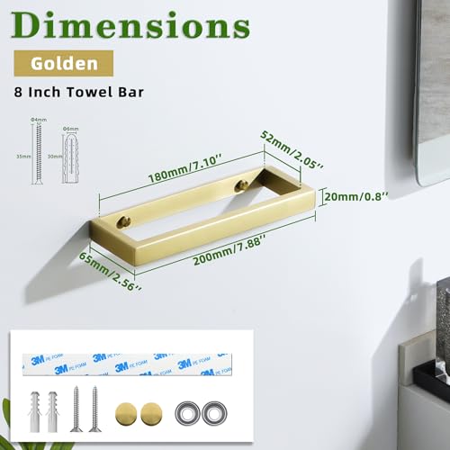 Hand Towel Holder Towel Bar for Bathroom Wall Mounted 8 Inch (Gold / 8-Inch)