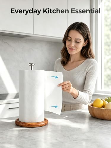 Wooden Paper Towel Holder Countertop with Weighted Base