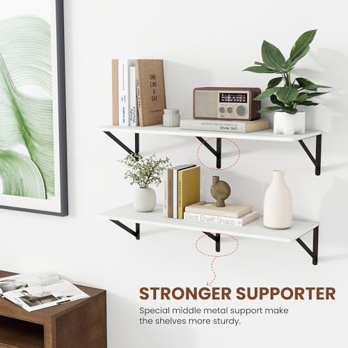 32W x 12D Deep Floating Shelves Set of 2 White (White With Black Metal Bracket / 32Wx12Dx5.8H)