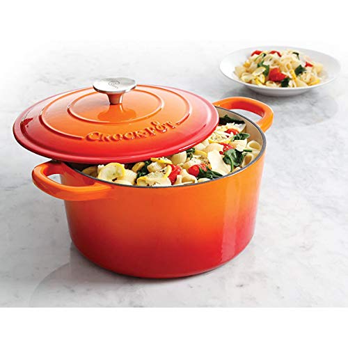 Artisan 5 Quart Round Enameled Cast Iron Dutch Oven (Sunset Orange / 5-Quart)
