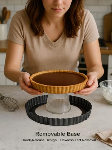 9 Inch Round Tart Pans with Pie Cake Server. Removable Bottom (9.5*1.2IN)