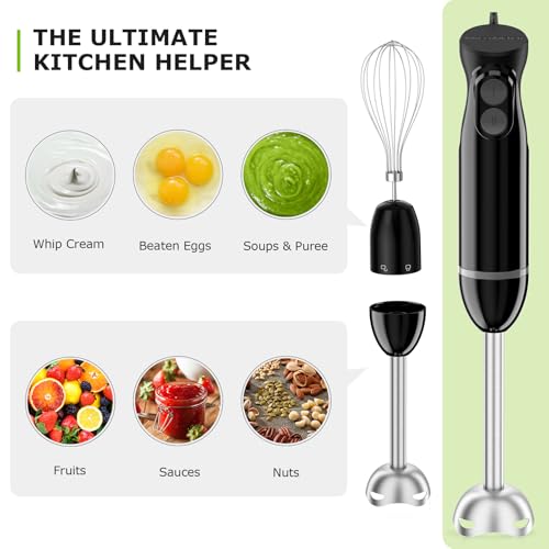 3-in-1 Immersion Blender Handheld with 2 Mixing Speed (Black / With 2 attachment)