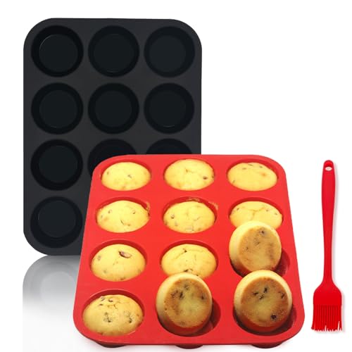 Silicone Muffin Pan Set (2PCS:Red + Black(2.8"))