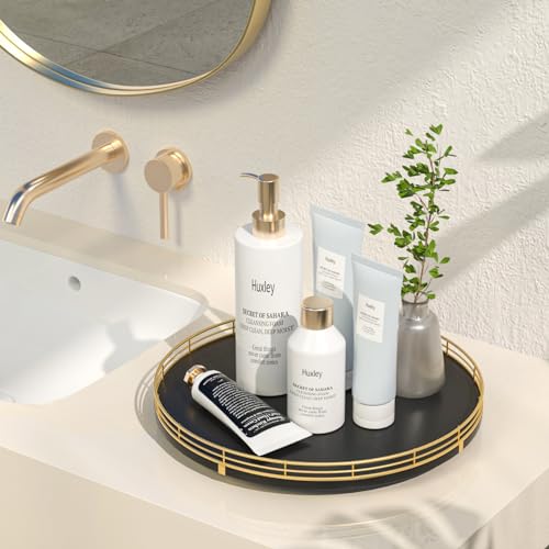 13 Inch Oak Lazy Susan Vanity Tray with Gold Metal Rail (Gold Black / 13)