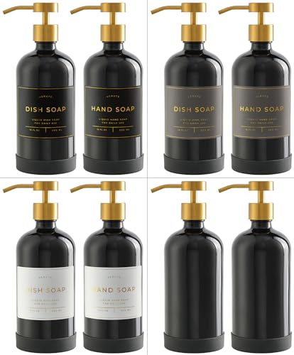 Hand and Dish Soap Dispenser for Kitchen and Bathroom (Gloss Black Bottle / Brushed Gold Pump)