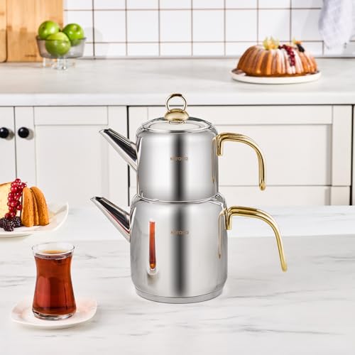 New Mira Turkish Tea Set for Stovetop (Gold)