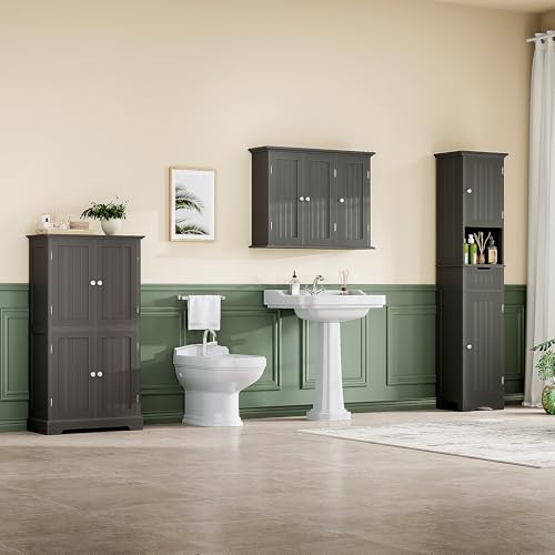 Laundry Cabinet with 3 Doors and Adjustable Shelves (Black / 9.06"D x 31.1"W x 23.4"H)