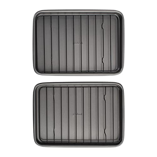 Set of 2 Nonstick Steel 9" x 6" Toaster Oven Mini Baking Sheets with Racks