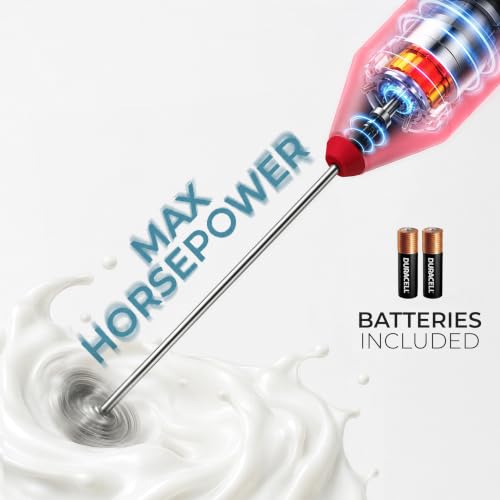 Powerful Milk Frother AA Batteries Included (Red / Compact Frother + Batteries)