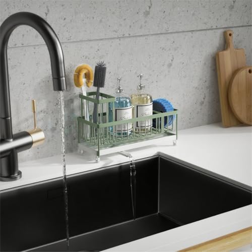 Extra Large Sponge Holder for Kitchen Sink Organizer Caddy (Sage Green)