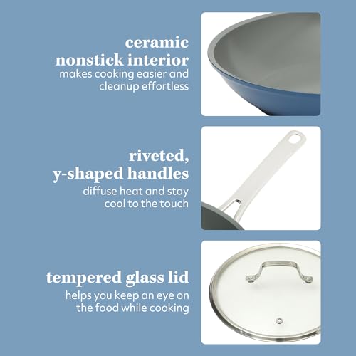 Kitchen Essentials Cool Commune Hard Anodized 10 Piece PFA Free Ceramic Non stick Interior Forged Durable Aluminum Pots and Pans Cookware Set (10-Piece Cookware Set (Hard Anodized Aluminum) / Blue (Hard Anodized Aluminum))