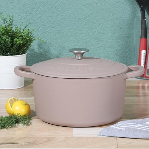 Artisan 5 Quart Round Cast Iron Dutch Oven with Lid (Matte Dusty Pink / 5-Quart)