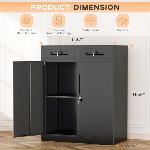 Metal Garage Storage Cabinet with Doors and Shelves (Black / 36")