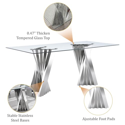70" Modern Glass Silver Dining Table for 6 (Silver-70" Dining Table)
