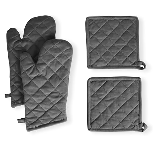 Farmhouse Oven Mitts and Pot Holders Set of 4 (Gray)