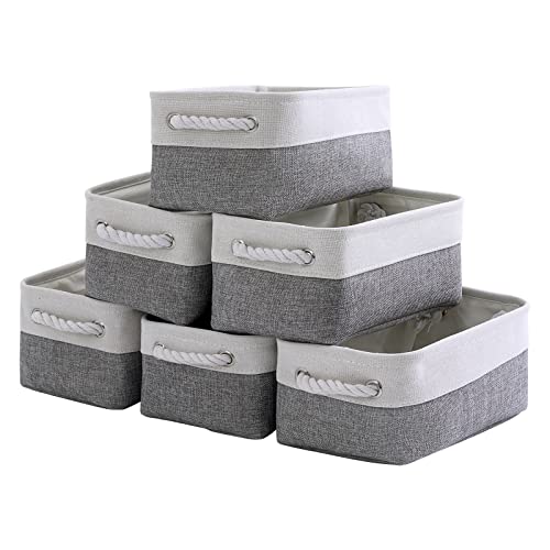 Small Storage Baskets for Organizing (White&Grey / 6PCS/Small -11.8Lx7.9Wx5.2H)