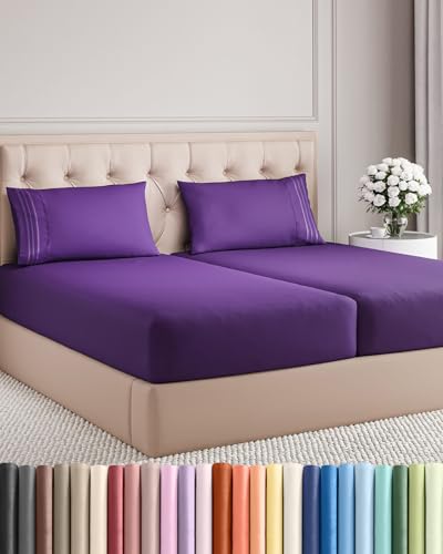 Split King Size 5 Piece Sheet Set (36 - Purple / Split King Size)
