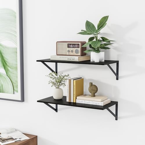 24W x 12D Deep Floating Shelves Set of 2 Black (Black With Black Metal Bracket / 24wx12dx5.8h)