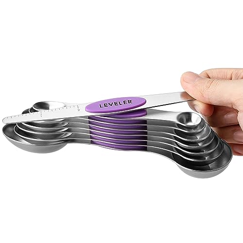 Stainless Steel Magnetic Measuring Spoons Set of 8 (Orchid / 1-Pack)