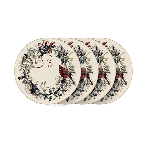 Winter Greetings Porcelain Christmas Salad Plate Set for 4 (Salad Plates, Set of 4)