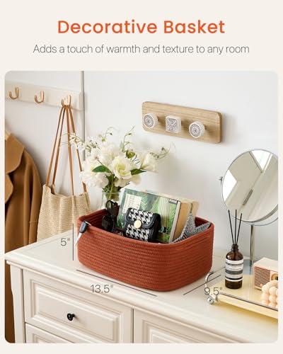Small Woven Storage Basket for Organizing (Rust Red / 13.5"L x 9.5"W x 5"H)