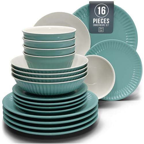 16 Piece Stoneware Dinnerware Set for 4 (Hygge / Green / Set for 4 (16pcs))