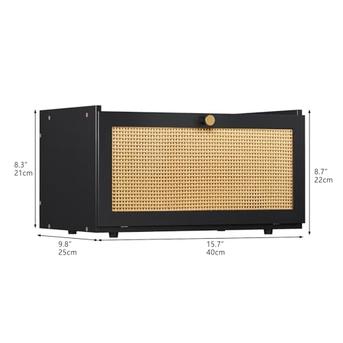 Rattan Bamboo Bread Box for Kitchen Counter Large Capacity Bread Storage Bin Farmhouse Bread Storage Container Rustic Bread Holder (Black)