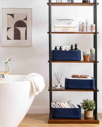 Small Woven Storage Basket for Organizing (Navy Blue / 13.5"L x 9.5"W x 5"H)