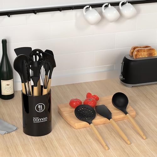 Silicone Cooking Utensils Set Utensil Sets (Black)