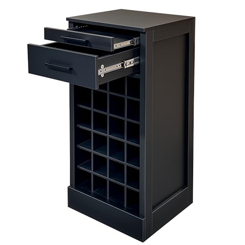 6 Tier Wine Rack Freestanding Floor with 2 Drawers (24 Bottles / Black)