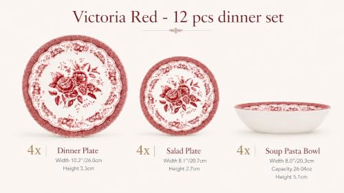 12 Piece Porcelain Dinnerware Set for 4 (12 / Victoria Red)