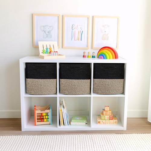 13 Inch Cube Storage Bins Cotton Rope Woven Baskets for Organizing 3 (Black & Mixed Black / 13 x 13 x 13 (Standard))