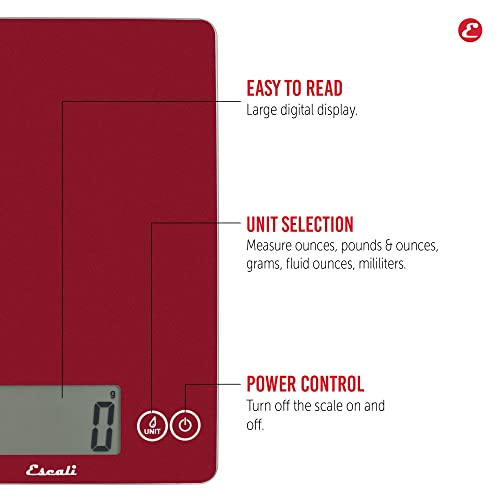Arti Glass Food Scale Digital Countertop Kitchen (Rio Red / 9" x 6.5" x .75")