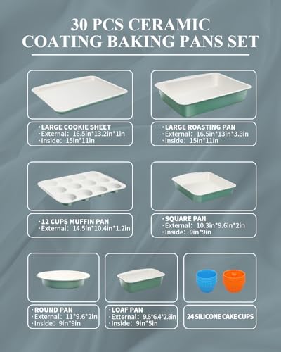 Ceramic Nonstick Baking Pans Set (Green / 30 PCS)