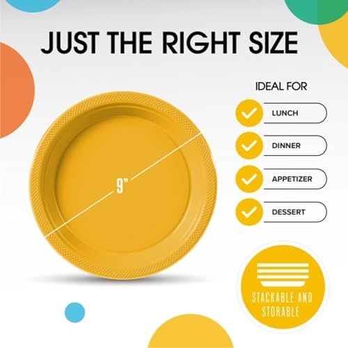 Sturdy Yellow Plastic Plates 9" Party Plates 100 Pcs (9 inch / Yellow)