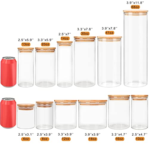 9 Pack 12 oz Glass Jars with Airtight Bamboo Lids for Kitchen
