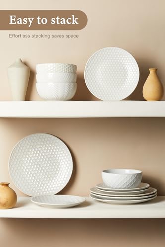 24 Piece Dinnerware Sets for 8 (White-Mixed Embossment / Service for 8 (24pcs))