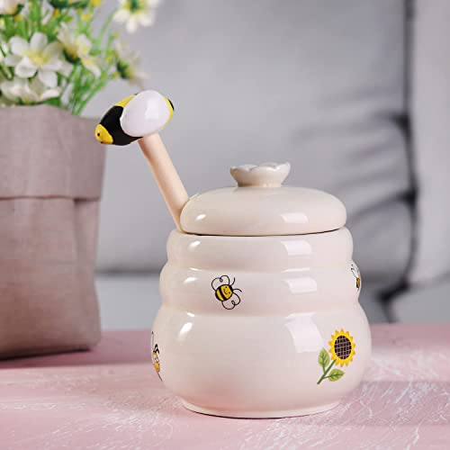 Ceramic Honey Jar With Wooden Honey Dipper (Honey Jar-Bee)