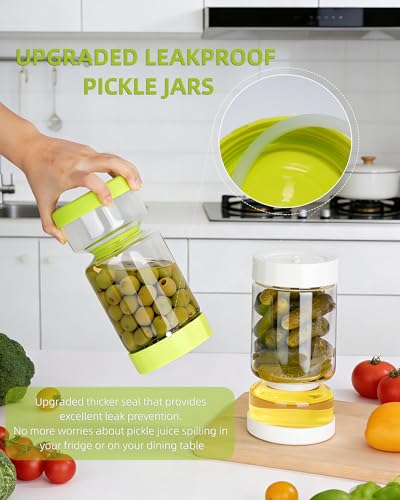 Pickle Jar with Strainer Flip (02-White&Green / 37oz 2pcs)