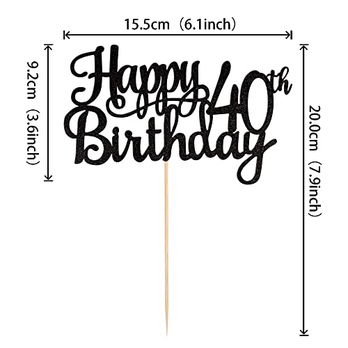 1 PCS Happy 40th Birthday Cake Topper Glitter Cheers to 40 Years Birthday Cake Pick 40 Fabulous Cake Decoration for Happy 40th Birthday Anniversary Party Decorations Supplies Black (Black / 40th)