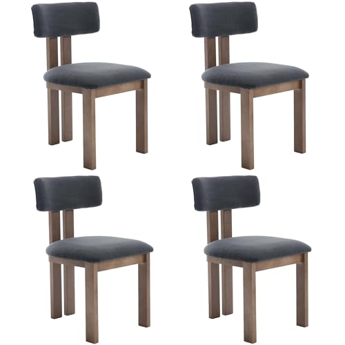 Linen Dining Chairs Set of 4 Modern Farmhouse Kitchen Chairs with Open Low Back Upholstered Wood Side Chairs for Dining Room (Linen, Charcoal / 4 CHAIRS)