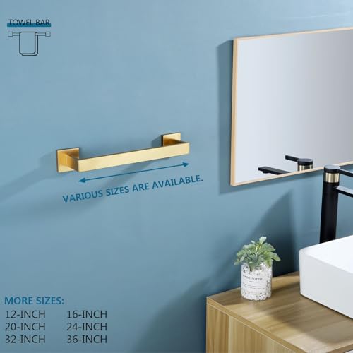 12 Inch Hand Towel Holder Bath Towel Bar Kitchen Dish Cloths Hanger Stainless Steel Wall Mount (Brushed Gold / 12-Inch)