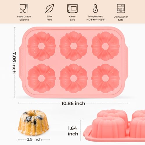 3 Inch Mini Fluted Tube Cake Pans for Baking with Metal Reinforced Frame (Mini Pink: 1 pc)