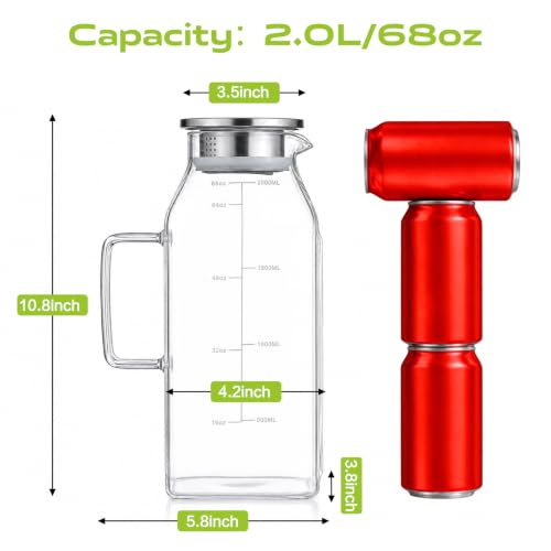 Glass Pitcher with Lid for Fridge (68oz-2Sq)