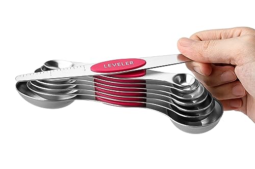 Dual Sided Magnetic Measuring Spoons Set of 8 for Kitchen (Pink / 1-Pack)