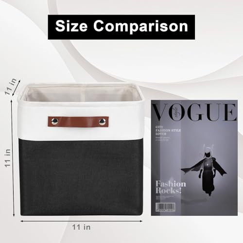 Collapsible Fabric Storage Cubes 11x11 Cube Storage Bins (Black / Off-White / Cube - 11"x11"x11")